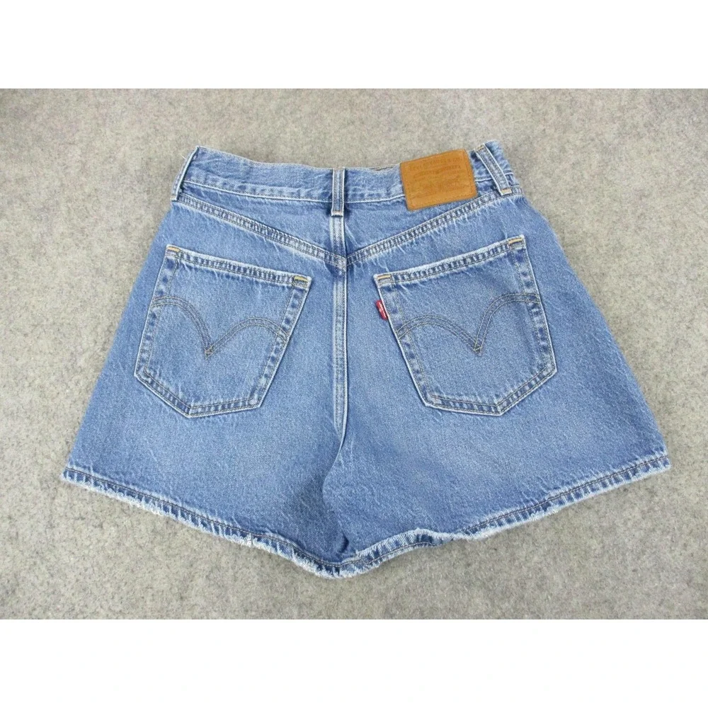 Levis Shorts Womens 26 Blue High Loose Premium Big E Denim Relaxed Medium Wash